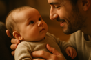Wie erkenne ich, was mein Baby will? Vater reagiert auf die Signale seines Babys durch Blickkontakt und Nähe