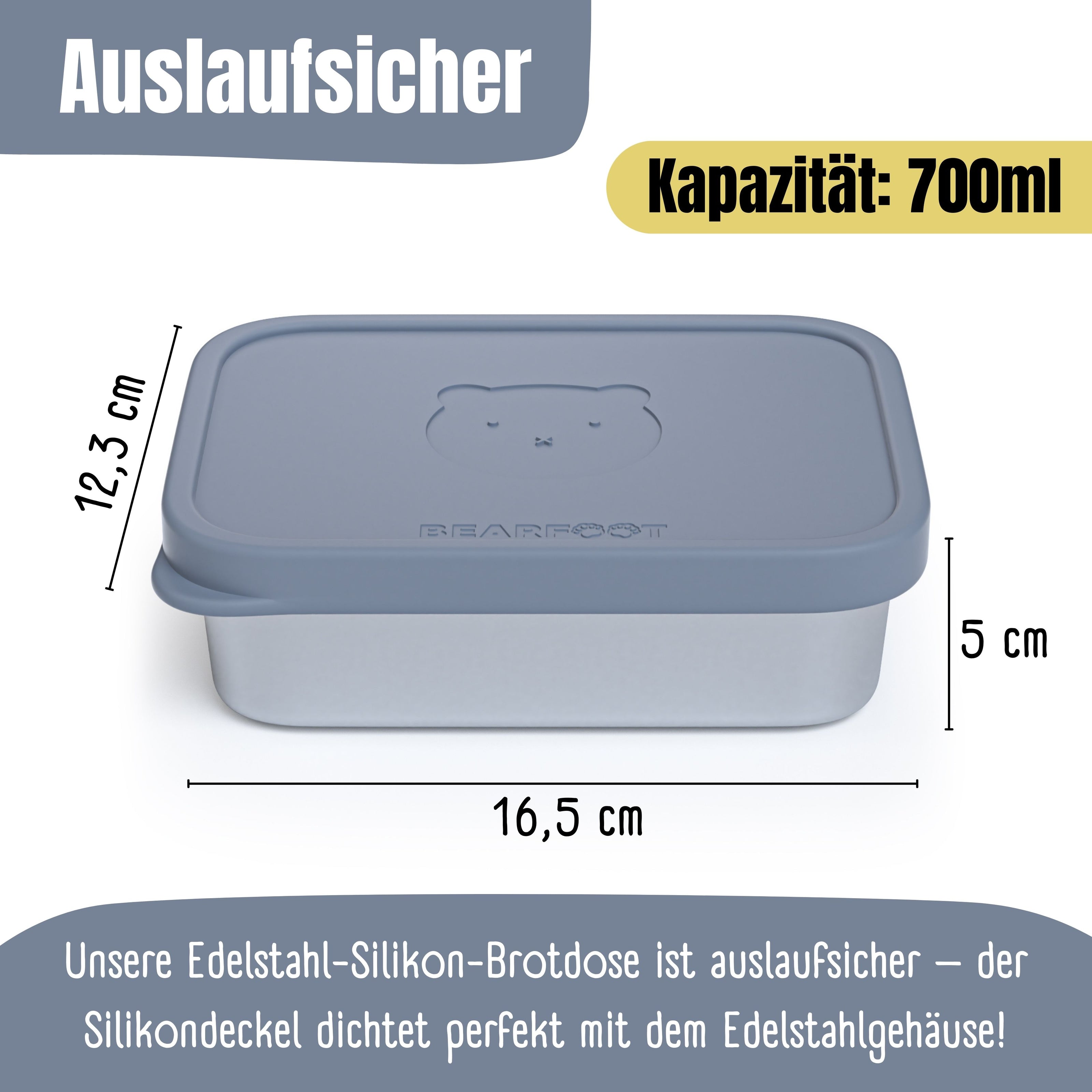 Brotbox Kinder Edelstahl 700 ml mit Silikondeckel – Bär Blau