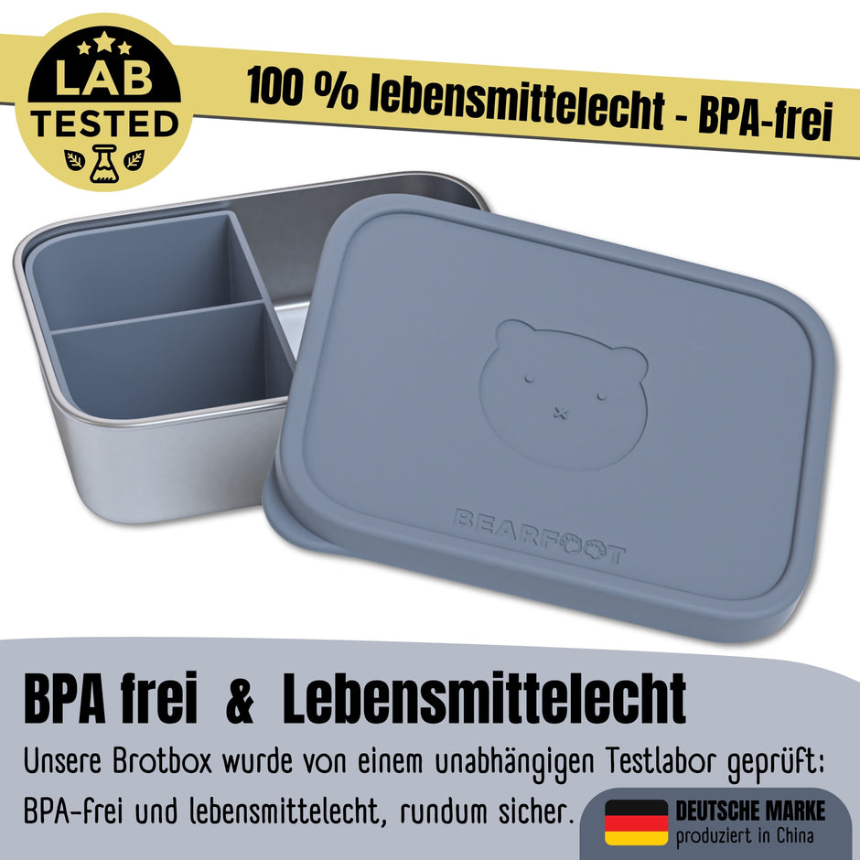 Brotbox Kinder Edelstahl 700 ml mit Silikondeckel – Bär Blau