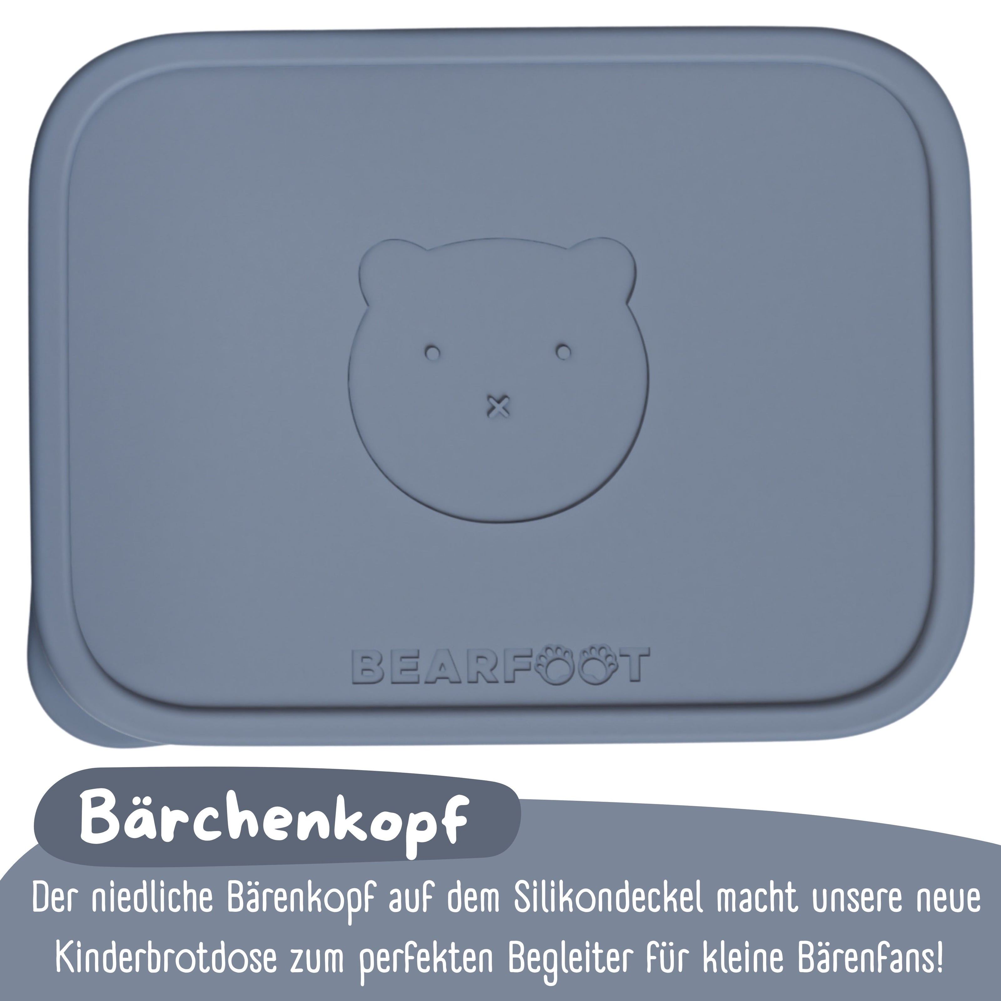 Brotbox Kinder Edelstahl 700 ml mit Silikondeckel – Bär Blau