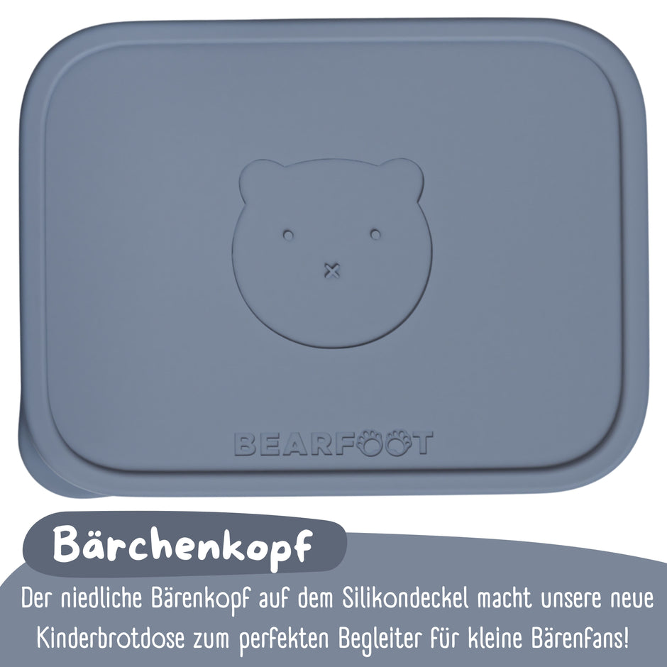 Brotbox Kinder Edelstahl 700 ml mit Silikondeckel – Bär Blau