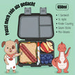Schwarze Kinder Brotdose mit 3 Fächern und 650 ml Fassungsvermögen, gefüllt mit Sandwich, Apfel und Blaubeeren, BPA-freie Bento Lunchbox für Kindergarten und Schule