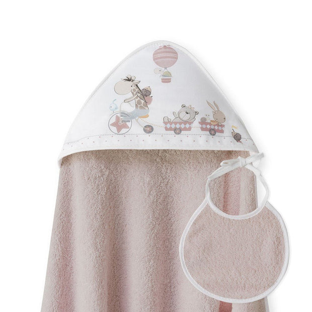 Baby Bade-Set Rosa 3-teilig – Kapuzenhandtuch 1x1m, Lätzchen & Badehut Duschschutz