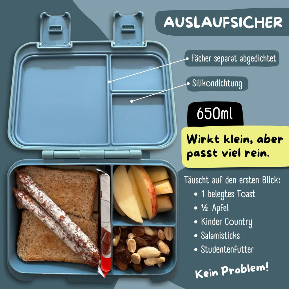 BEARFOOT Brotdose Traktor Blau 650 ml mit auslaufsicheren Fächern und Silikondichtung – BPA-freie Bento Brotdose für Kindergarten, Schule und unterwegs