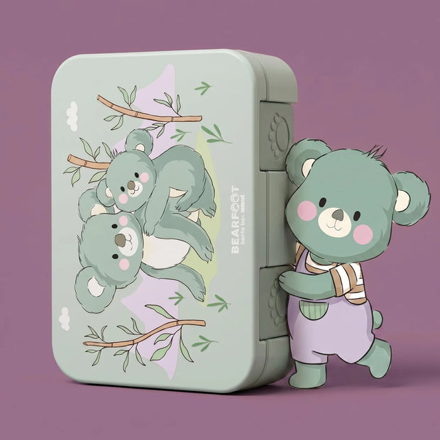 BEARFOOT Bento Brotdose Koala Salbei 650 ml – BPA-freie Kinder Lunchbox mit 3 Fächern für Kindergarten, Schule und Ausflüge