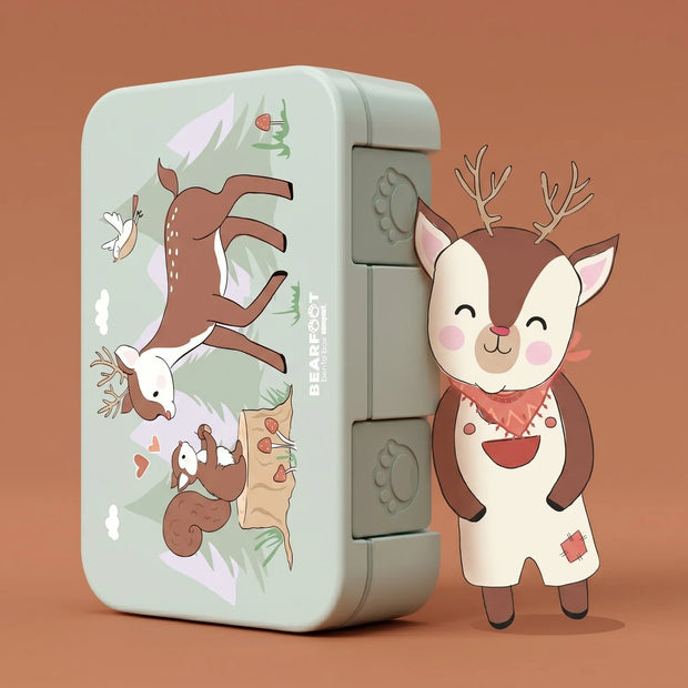 BEARFOOT Bento Brotdose Reh Salbei 650 ml – BPA-freie Kinder Lunchbox mit 3 Fächern für Kindergarten, Schule und Ausflüge
