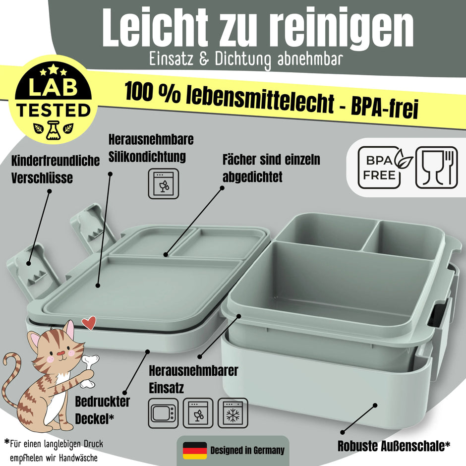 BEARFOOT Bento Brotdose Reh Salbei mit herausnehmbarem Einsatz, Silikondichtung, BPA-freiem Material und leicht zu reinigendem Bento-System für Kindergarten und Schule