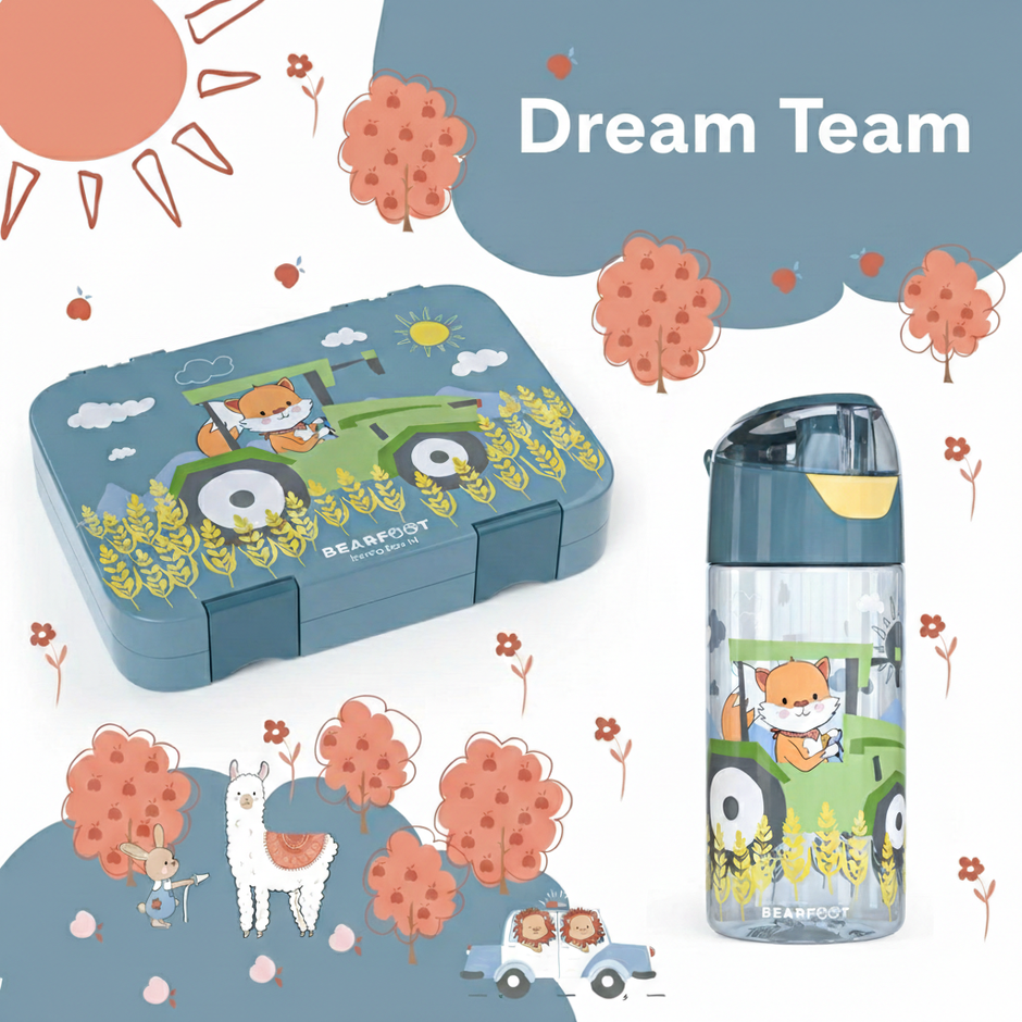 Kinder Lunchbox Bundle Traktor Fuchs mit Brotdose und Trinkflasche, BPA-frei, auslaufsicher, ideal für Kindergarten, Schule und unterwegs