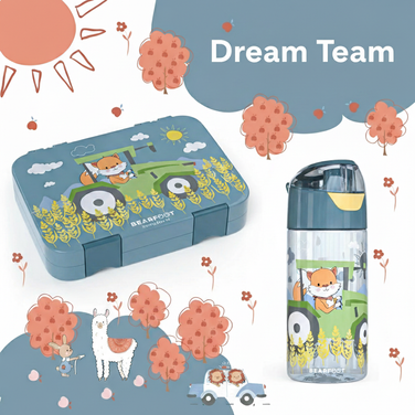 Kinder Lunchbox Bundle Traktor Fuchs mit Brotdose und Trinkflasche, BPA-frei, auslaufsicher, ideal für Kindergarten, Schule und unterwegs