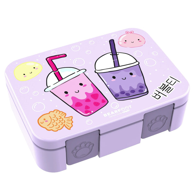 Lila Kinder Brotdose mit Bubble Tea Motiv, BPA-freie Bento Lunchbox mit Fächern für Kindergarten, Schule und unterwegs