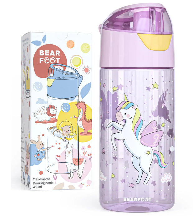 Kinder Trinkflasche Einhorn 450 ml – BPA-frei, auslaufsicher, mit 1-Klick-Deckel und kindgerechtem Design