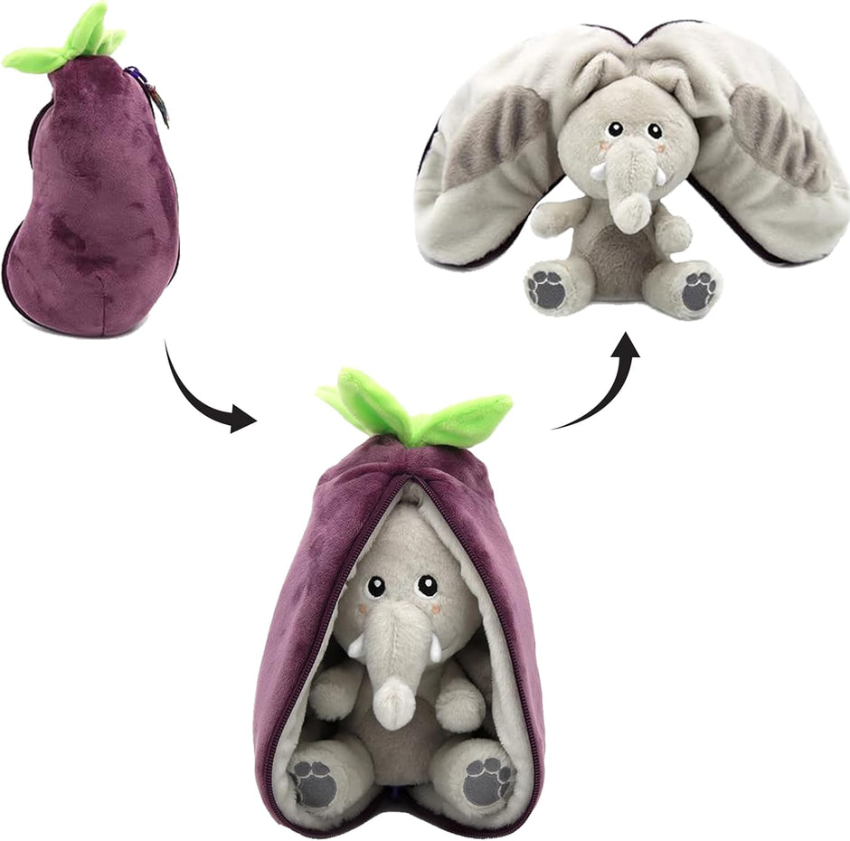 Flipetz Elefant in Aubergine – 2-in-1 Plüschfigur von Les Déglingos