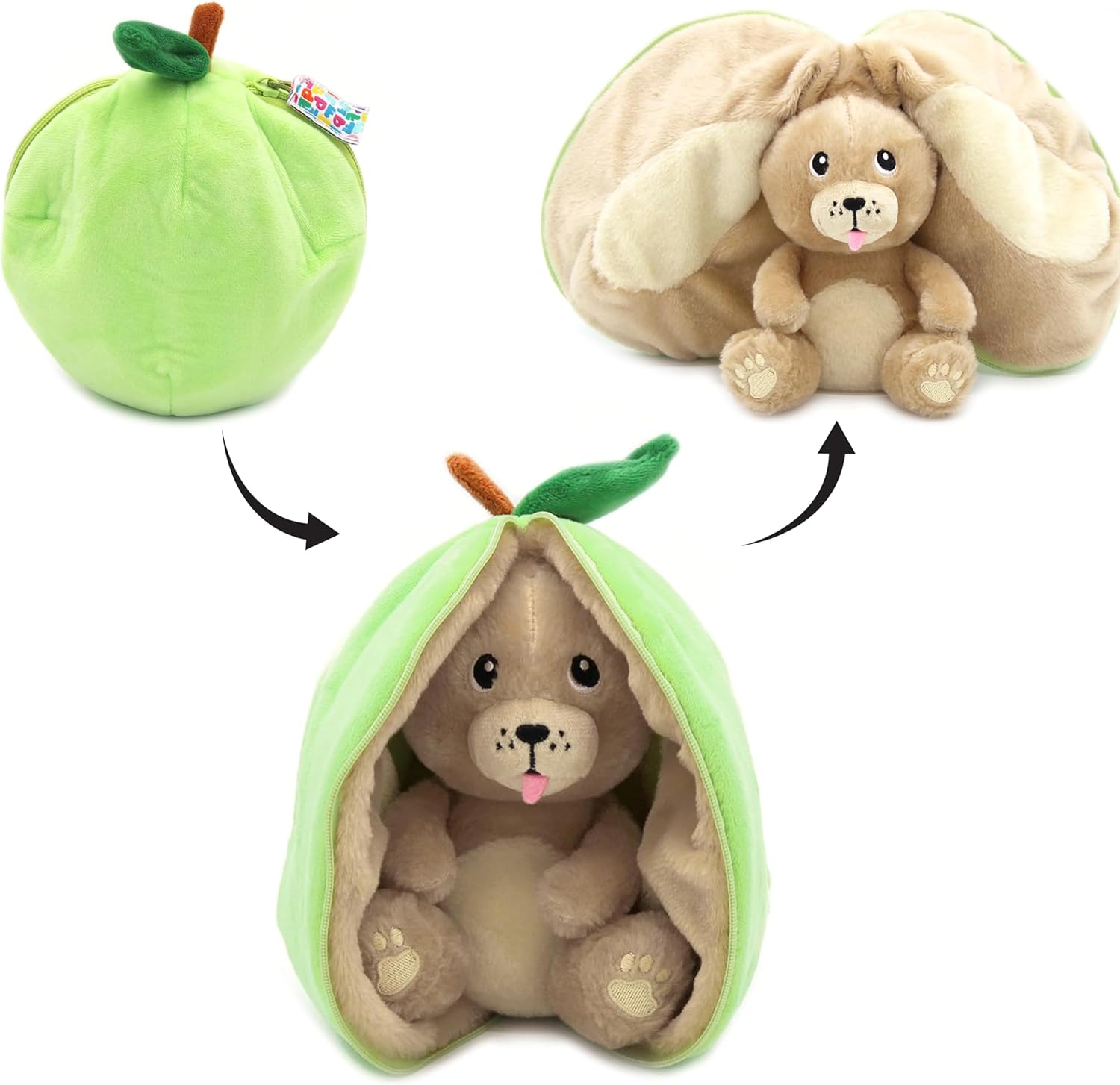 Flipetz Hund in Apfel – 2-in-1 Plüschfigur von Les Déglingos