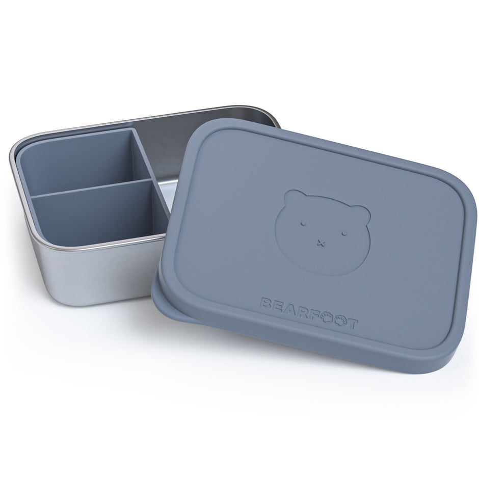 Kinder Brotbox Edelstahl 700 ml mit Silikondeckel Bär Blau – auslaufsichere Lunchbox mit Einsatz für Kindergarten und Schule