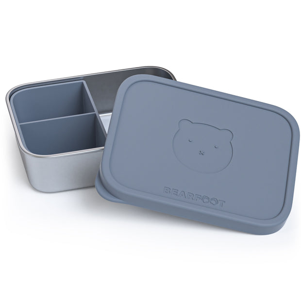 Kinder Brotbox Edelstahl 700 ml mit Silikondeckel Bär Blau – auslaufsichere Lunchbox mit Einsatz für Kindergarten und Schule