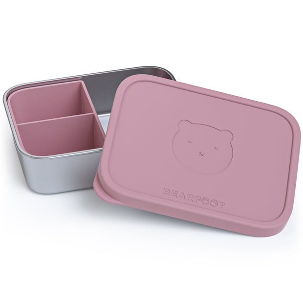 Kinder Brotbox Edelstahl 700 ml mit Silikondeckel Bär Rosa – auslaufsichere Lunchbox mit Einsatz für Kindergarten und Schule