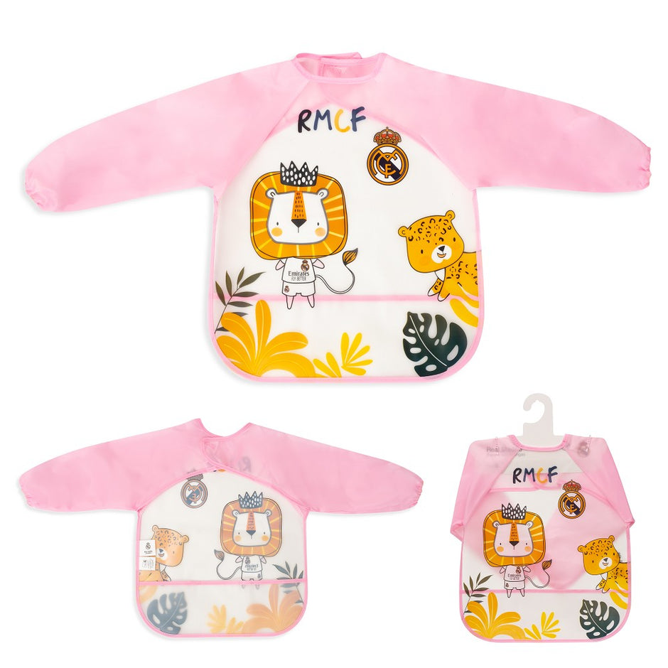 Real Madrid Baby Lätzchen langarm rosa mit Tiermotiv, wasserdichtes Kinder-Lätzchen für Kleinkinder