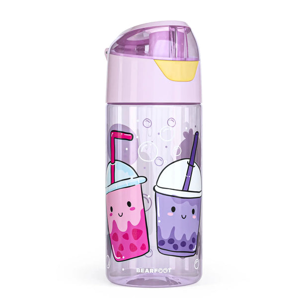 Kinder Trinkflasche BubbleTea 450 ml aus Tritan in Transparent-Lila mit auslaufsicherem Deckel, BPA-frei und ideal für Kindergarten, Schule und unterwegs.