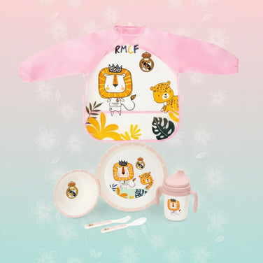 Real Madrid Baby Geschenkset rosa mit Lätzchen, Teller, Schüssel, Besteck und Trinkbecher – BabyLions®