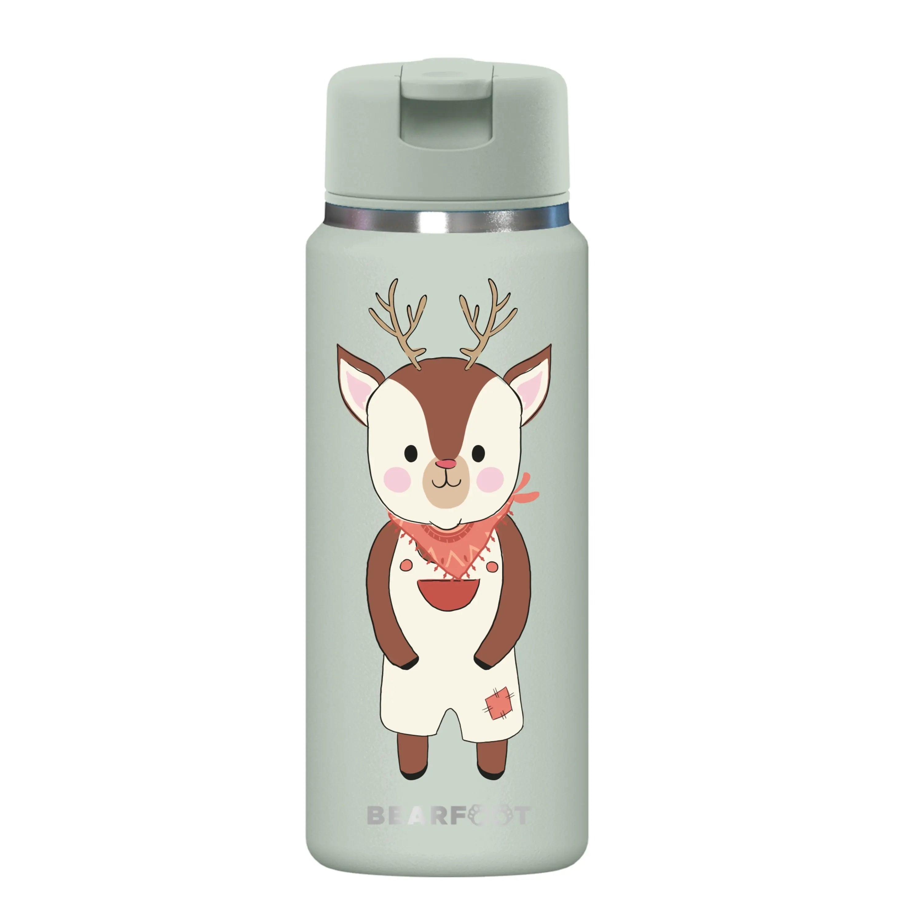 BEARFOOT TINY Thermo Kinder Trinkflasche Reh 200 ml aus Edelstahl – BPA-freie, auslaufsichere Isolierflasche mit handgezeichnetem Reh-Motiv für Kindergarten und unterwegs