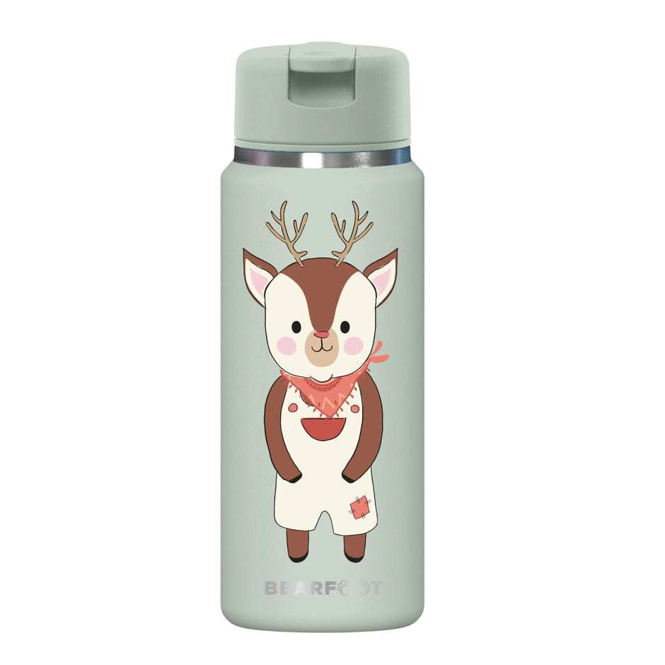 BEARFOOT TINY Thermo Kinder Trinkflasche Reh 200 ml aus Edelstahl – BPA-freie, auslaufsichere Isolierflasche mit handgezeichnetem Reh-Motiv für Kindergarten und unterwegs