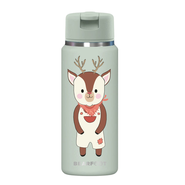 BEARFOOT TINY Thermo Kinder Trinkflasche Reh 200 ml aus Edelstahl – BPA-freie, auslaufsichere Isolierflasche mit handgezeichnetem Reh-Motiv für Kindergarten und unterwegs