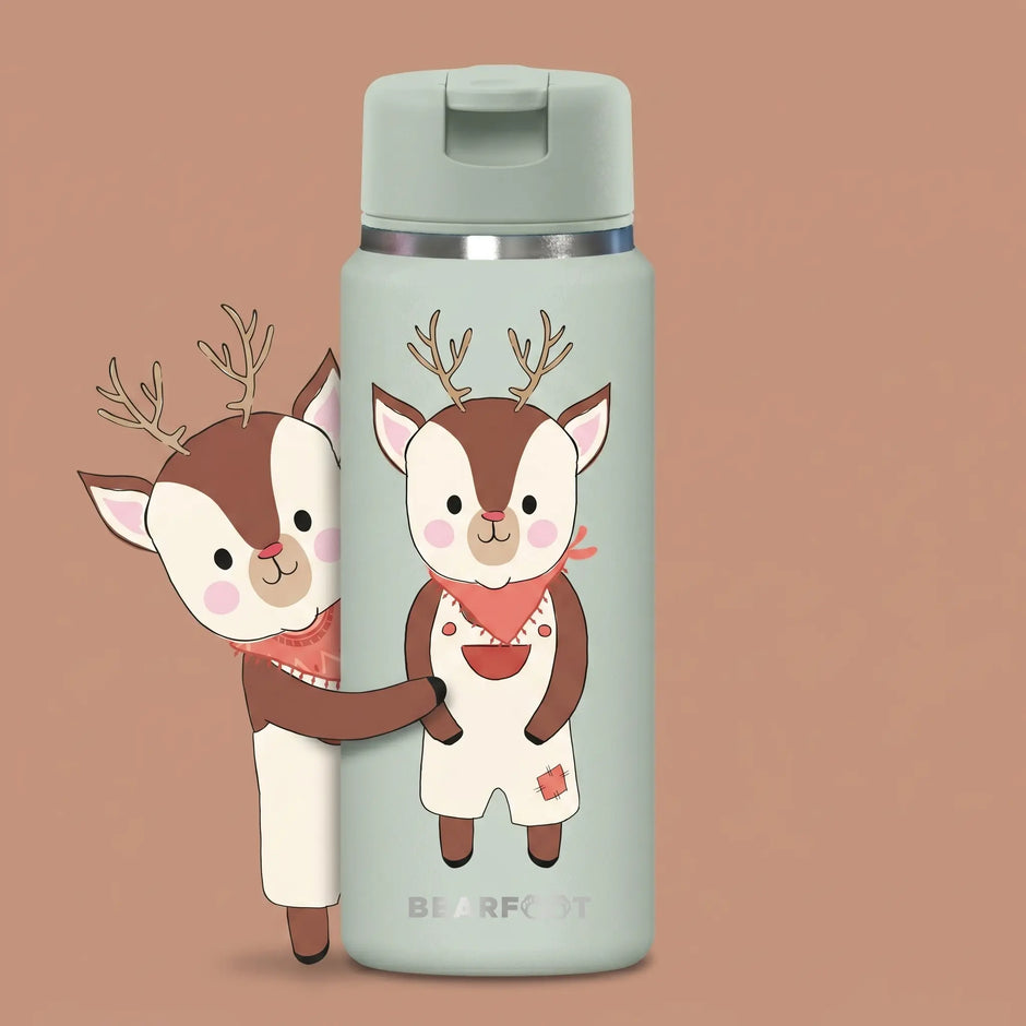 BEARFOOT TINY Thermo Kinder Trinkflasche Reh 200 ml mit handgezeichnetem Reh-Design – auslaufsichere Edelstahl-Trinkflasche für Kinder mit liebevoller Charakterfigur Liv