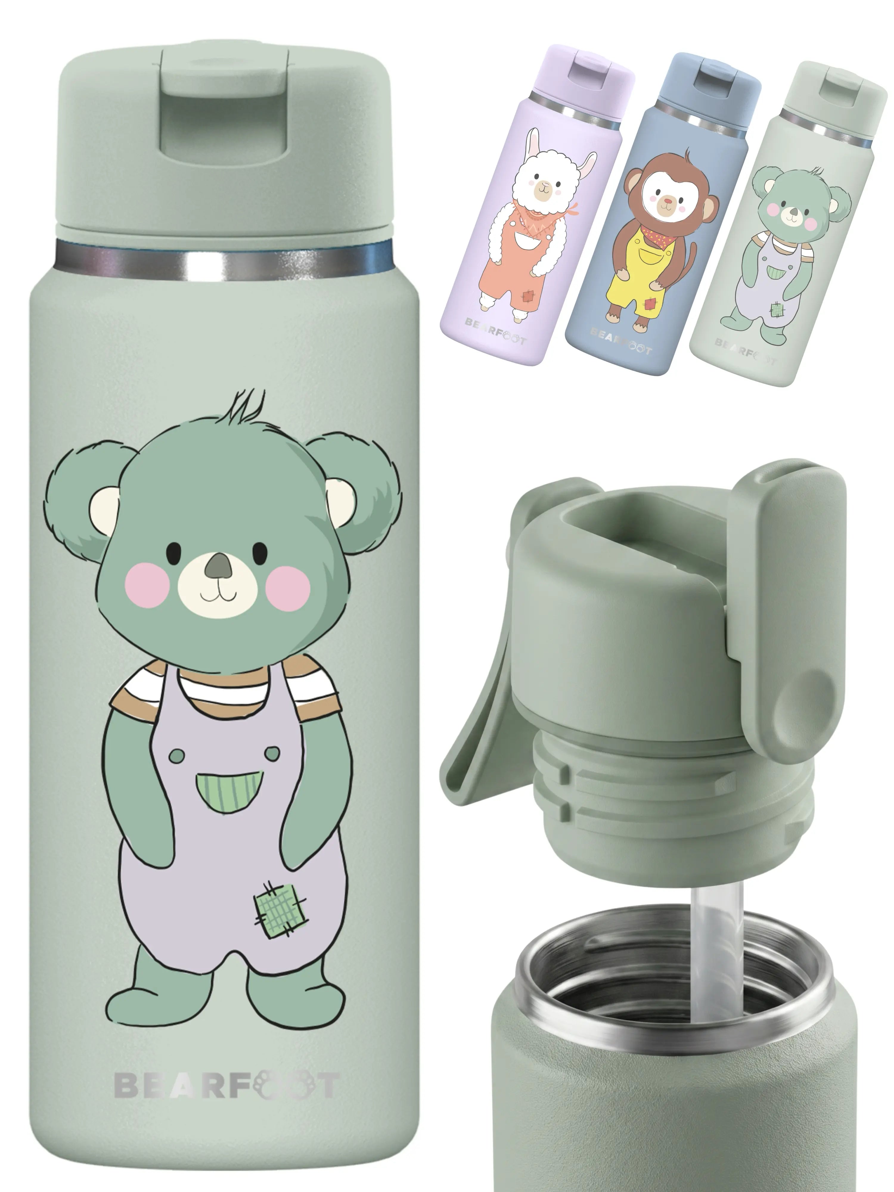 TINY Thermo Kinder Trinkflasche Koala 200 ml aus Edelstahl mit Strohhalm, auslaufsicherem Klappdeckel und handgezeichnetem Koala-Design – BPA-freie Isolierflasche für Kinder