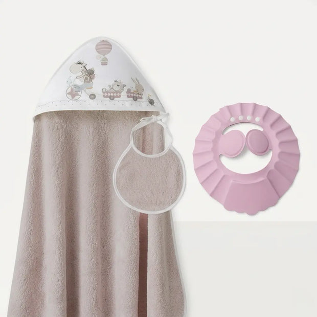 Baby Bade-Set rosa mit Kapuzenhandtuch 1x1m und verstellbarem Badehut Duschschutz – weich, saugfähig und ideal ab Geburt