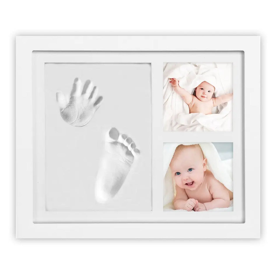 Baby-Erinnerungsrahmen mit Hand- & Fußabdruck und 2 Fotos