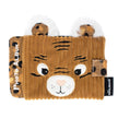 Baby-Fotoalbum aus weichem Plüsch in Tiger-Design, braun mit gesticktem Gesicht und kleinen Ohren, geeignet für 10 Fototaschen – ideales Geschenk zur Geburt.