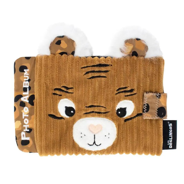 Baby Fotoalbum Tiger Plüsch mit 10 Fototaschen – weiches Babyalbum mit Tiermotiv