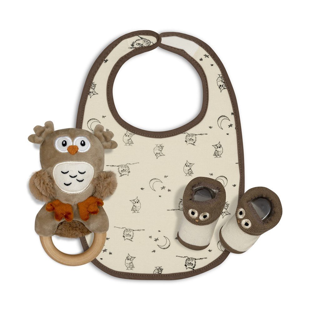 Baby Geschenkset 3 - teilig Eule Beige - Babylions