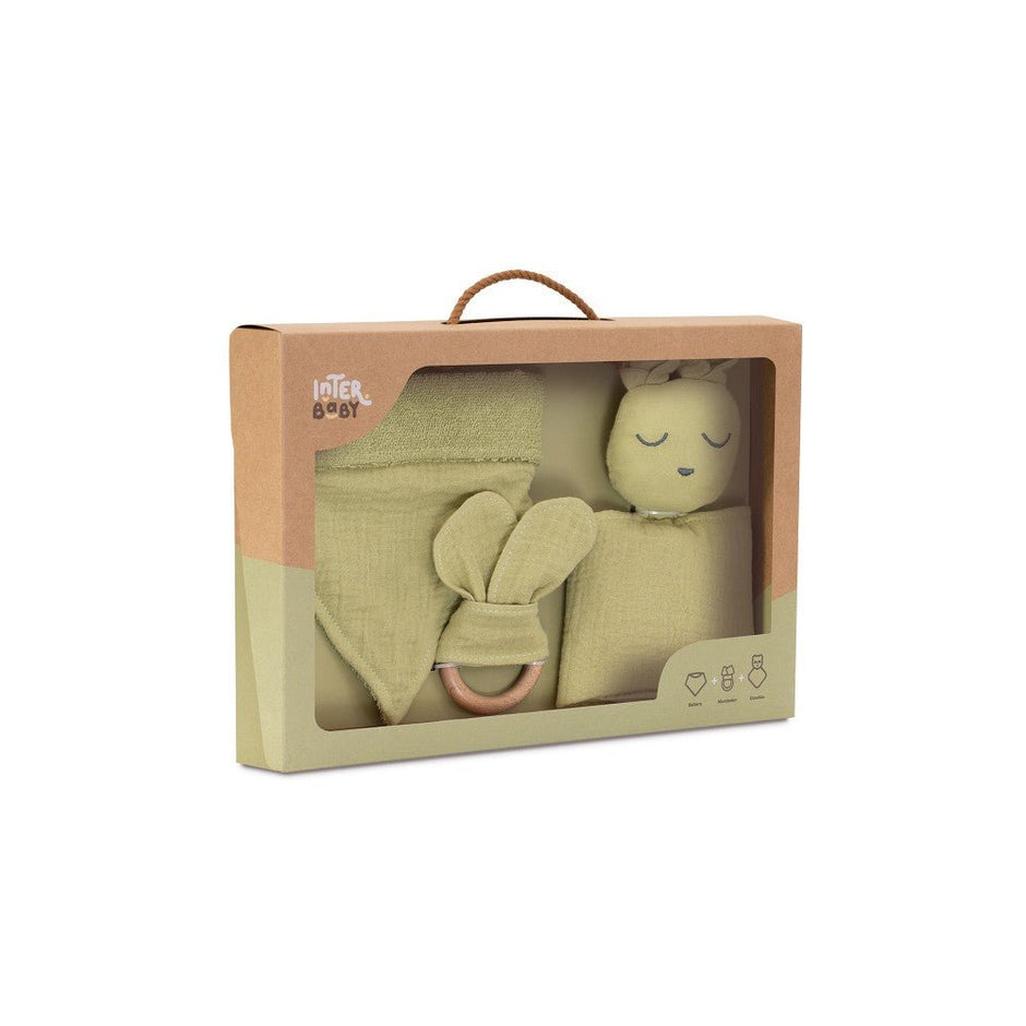 Baby Geschenkset 3 - teilig – Schmusetuch, Lätzchen & Beißring - Babylions