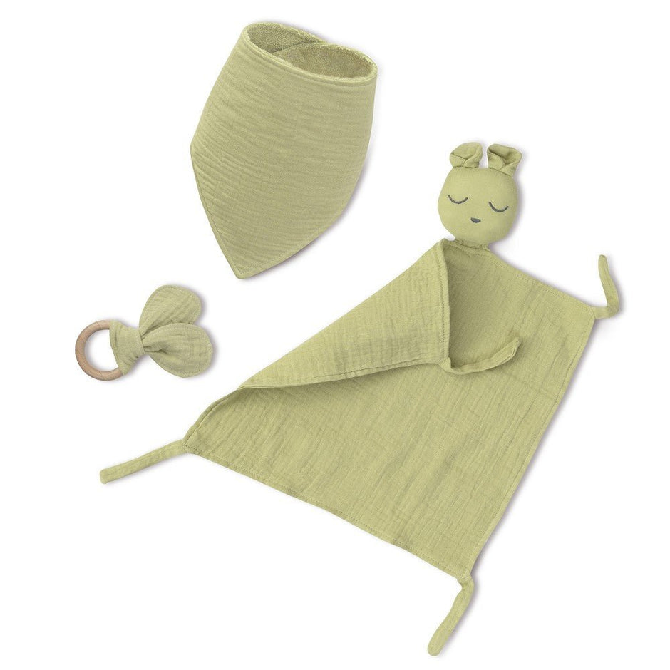 Baby Geschenkset 3 - teilig – Schmusetuch, Lätzchen & Beißring - Babylions
