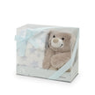 Baby Geschenkset mit Kuscheltier Teddybär und Babydecke mit Sternen