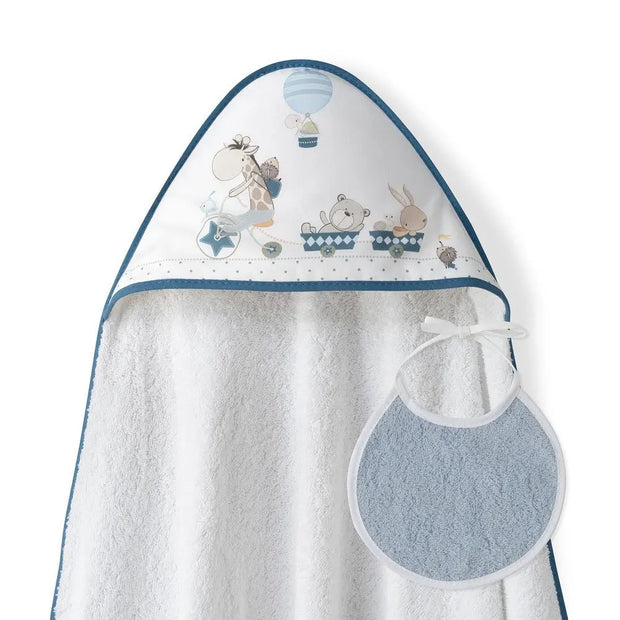 Baby Kapuzenhandtuch mit Lätzchen in Blau – Badeset mit Tiermotiv