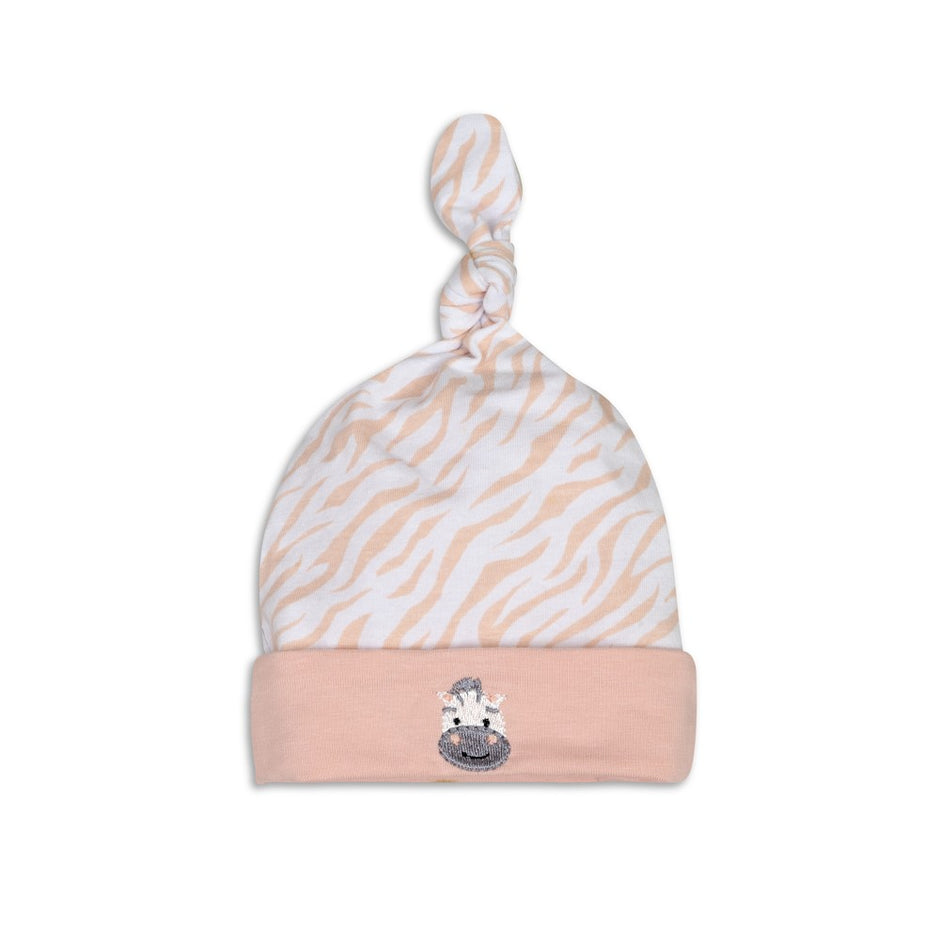 Baby Mütze mit Zebra Motiv aus weicher Baumwolle für Neugeborene und Babys – Knotenmütze für Jungen und Mädchen
