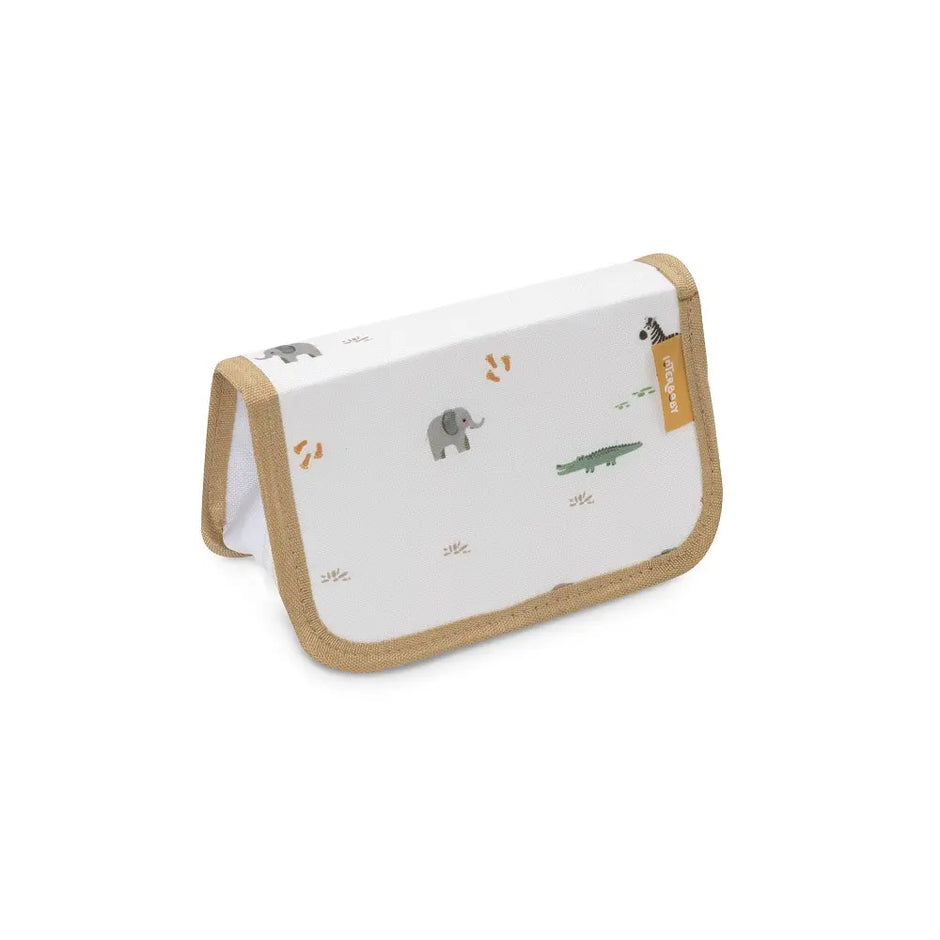 Geschlossene Baby Kulturtasche Safari in Beige mit Elefant, Zebra und Krokodil