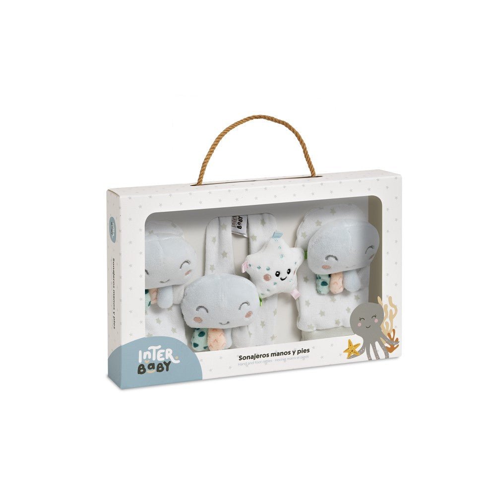 Baby Rasselarmband Set mit Stern und Krake in Geschenkbox
