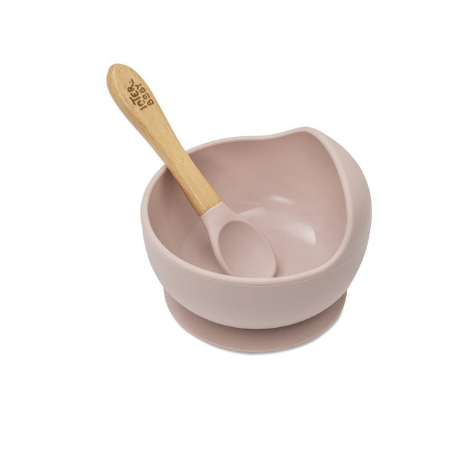 Baby Schüssel mit Saugnapf & Löffel – Grau/Rosa - Babylions