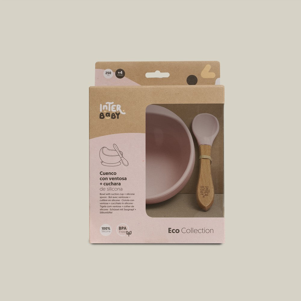 Baby Schüssel mit Saugnapf & Löffel – Grau/Rosa - Babylions