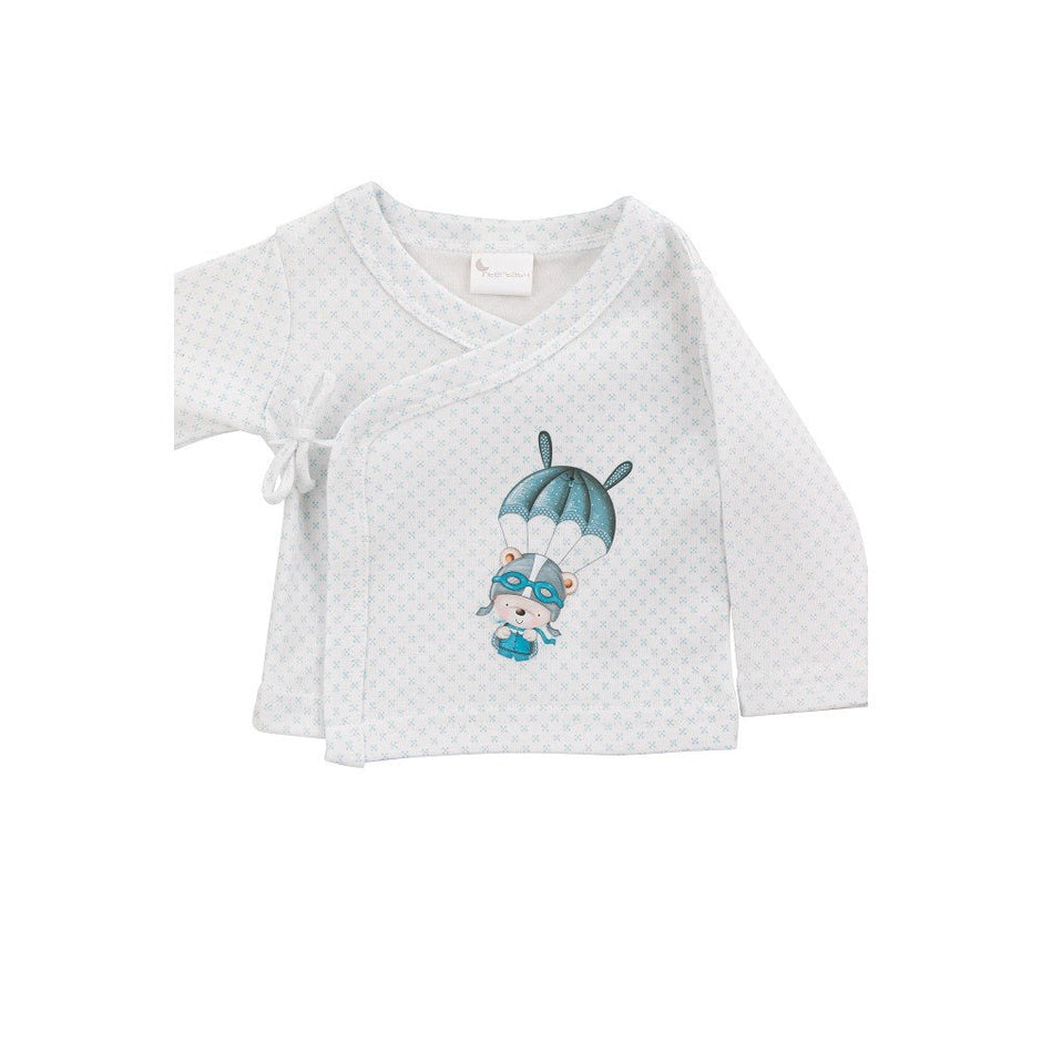 Blaues Baby Wickelshirt mit Motiv und langen Ärmeln