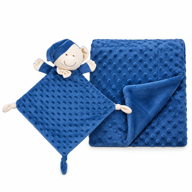 Babydecke mit Schmusetuch im Set in Blau – weiche Kuscheldecke und Schnuffeltuch für Babys