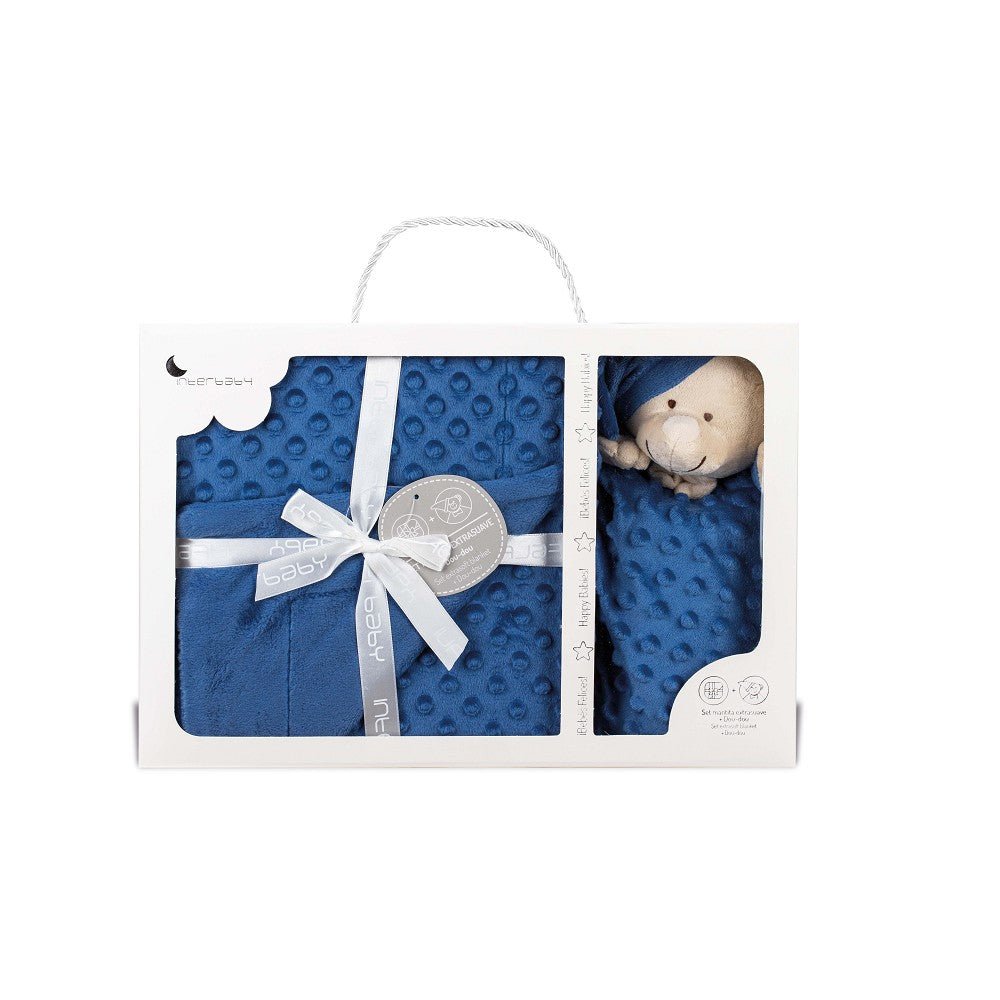 Blaues Babydecken-Set mit Schmusetuch in Geschenkbox – weiche Babydecke für Neugeborene