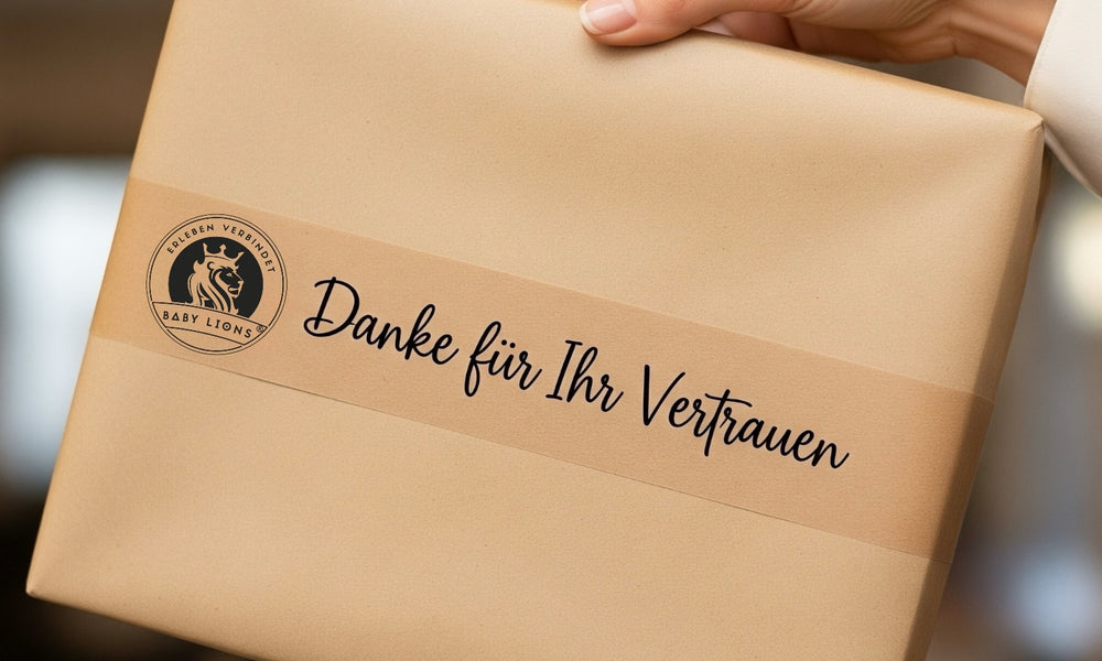 BabyLions® Verpackung mit Dankesaufkleber, Baby Online Shop Versand und Kundenerlebnis