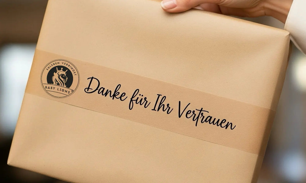 BabyLions® Verpackung mit Dankesaufkleber, Baby Online Shop Versand und Kundenerlebnis