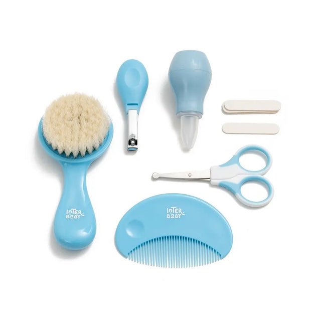 Babypflege Set für Neugeborene in Blau mit Bürste, Kamm, Schere und Pflegezubehör