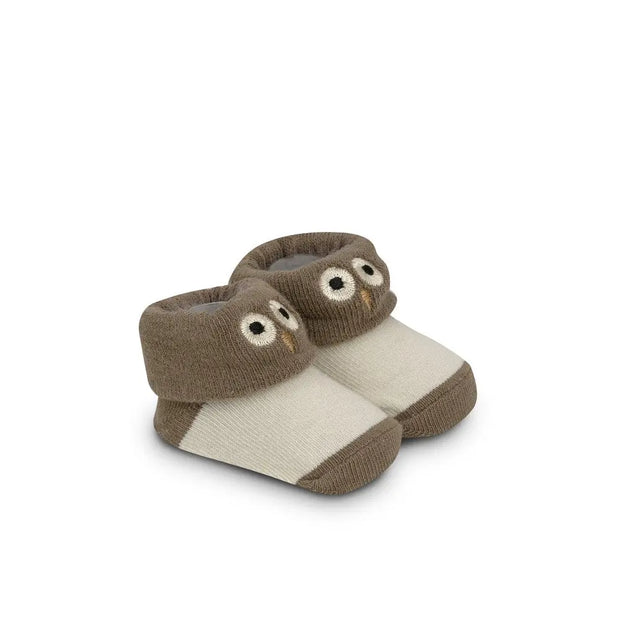Babyschuhe mit Eulenmotiv in Beige und Braun – Baby Geschenkset