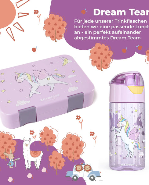 Bearfoot Kinder Lunchbox und Trinkflasche Einhorn – BPA-frei, auslaufsicher, perfekt für Kindergarten, Schule und unterwegs